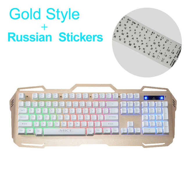 Wired Gaming Keyboard 104 Keys Backlit Keyboards Mechanical Feeling Metal Gamer Keyboard Russian Stickers For Tablet Desktop