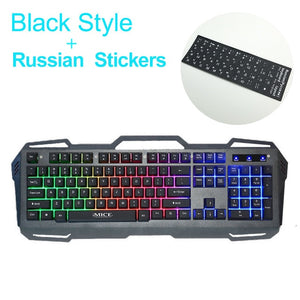 Wired Gaming Keyboard 104 Keys Backlit Keyboards Mechanical Feeling Metal Gamer Keyboard Russian Stickers For Tablet Desktop