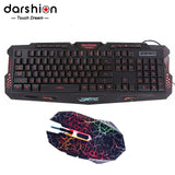 Darshin LED Backlit Russian Keyboard Gaming + Crack Gaming Mouse 6 Buttons Breathing Light Colorful Mice Upgraded Version