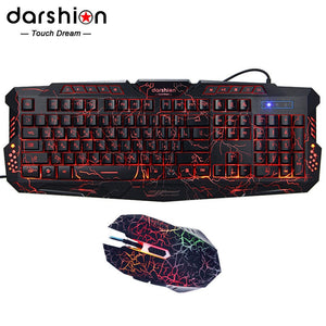 Darshin LED Backlit Russian Keyboard Gaming + Crack Gaming Mouse 6 Buttons Breathing Light Colorful Mice Upgraded Version