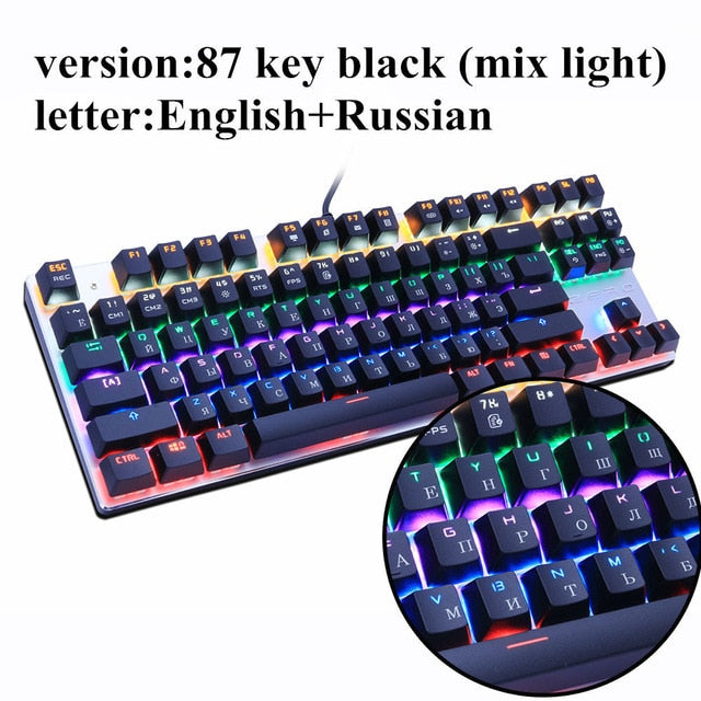 Metoo  Edition Mechanical Keyboard 87 keys Blue Switch Gaming Keyboards for Tablet Desktop  Russian sticker