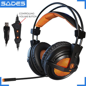 SADES A6 USB 7.1 Stereo wired gaming headphones game headset over ear with mic Voice control for laptop computer gamer