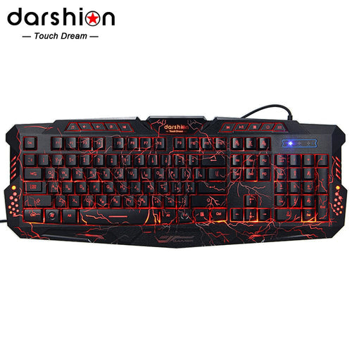 Darshin M300 Russian/English Backlit Keyboard LED 3-Color USB Wired Colorful Breathing Waterproof Computer Crack Gaming Keyboard