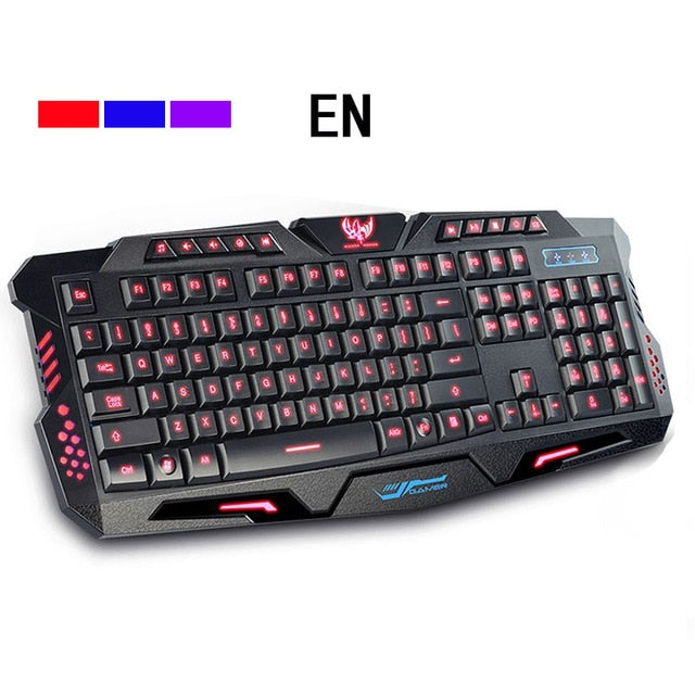 Darshin M300 Russian/English Backlit Keyboard LED 3-Color USB Wired Colorful Breathing Waterproof Computer Crack Gaming Keyboard