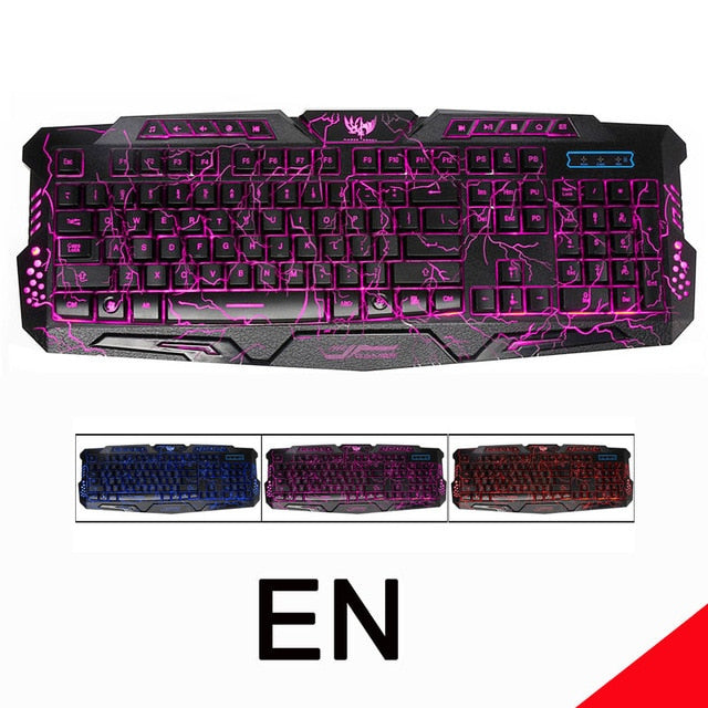 Darshin M300 Russian/English Backlit Keyboard LED 3-Color USB Wired Colorful Breathing Waterproof Computer Crack Gaming Keyboard