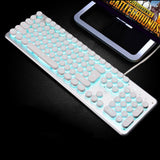 Backlit Gaming Keyboard Steampunk Retro Round/Square Keycap USB Wired Glowing Metal Panel Laptop Computer Russian Keyboard