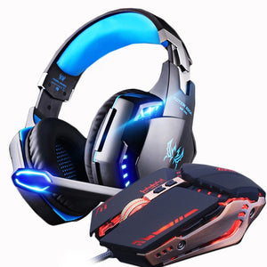 Gaming Headset Stereo Gamer Headphones with microphone Earphone +Gaming Mouse 4000 DPI Adjustable Gamer Mice Wired USB for PC