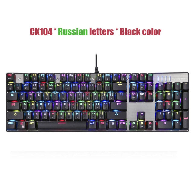 Motospeed CK104 Gaming Mechanical Keyboard Russian English Red Switch Blue Metal Wired LED Backlit RGB Anti-Ghosting for gamer