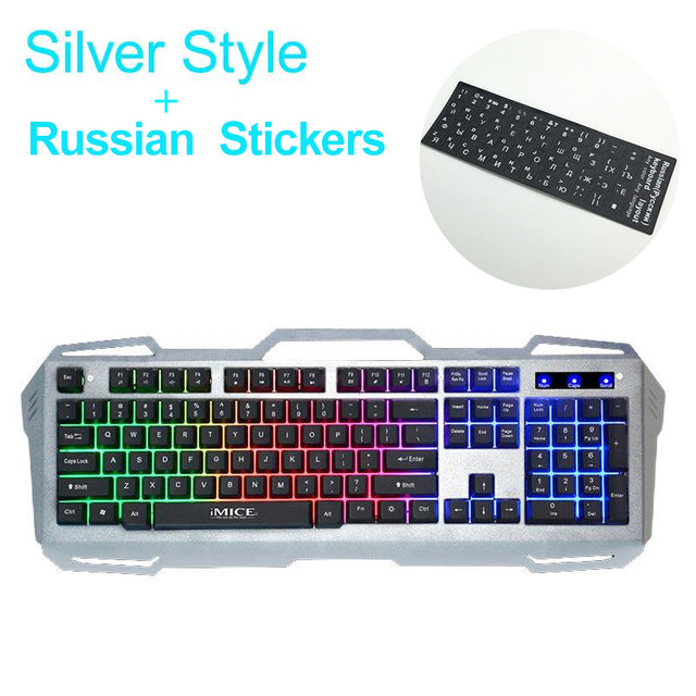 Wired Gaming Keyboard 104 Keys Backlit Keyboards Mechanical Feeling Metal Gamer Keyboard Russian Stickers For Tablet Desktop