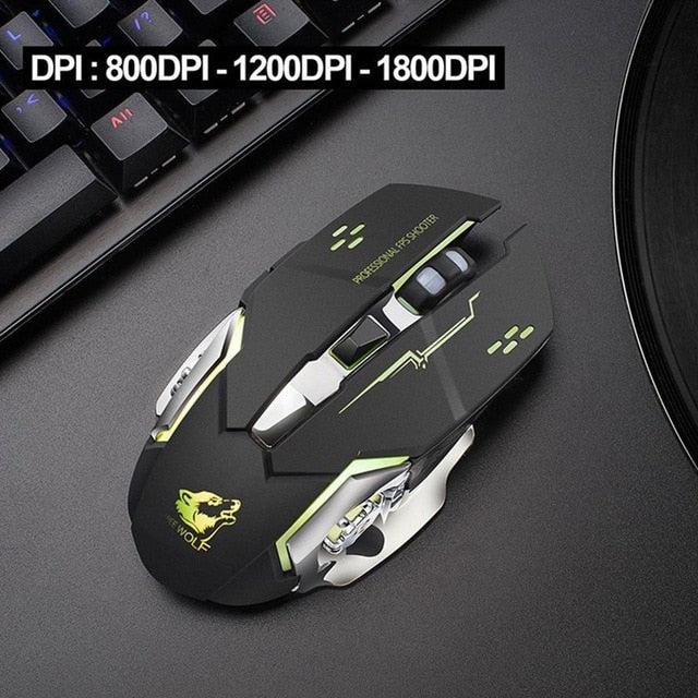 X8 Super Quiet Wireless Gaming Mouse 2400DPI Rechargeable Computer Mouse Optical Gaming Gamer Mouse for PC Black