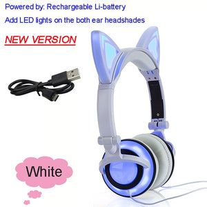 JINSERTA 2019 Cat Ear headphones LED Ear headphone cat earphone Flashing Glowing Headset Gaming Earphones for Adult and Children